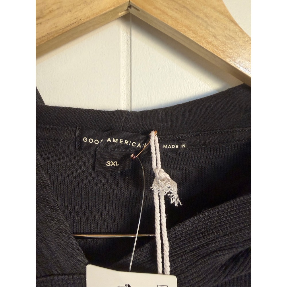 Good American Ribbed Hoodie 1/2XL Black Long Sleeve Kangaroo Pocket GT0531B - Picture 2 of 6